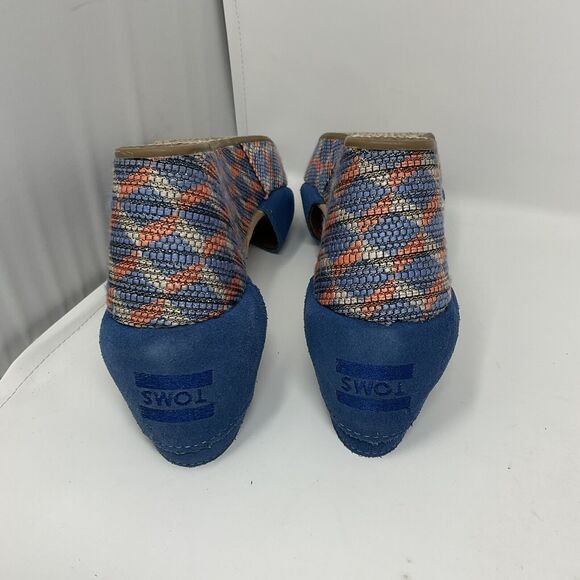 Toms Wedge Heel Shoes 7.5 Blue Suede Geometric Open Toe Sandals Ankle Strap - Picture 13 of 15